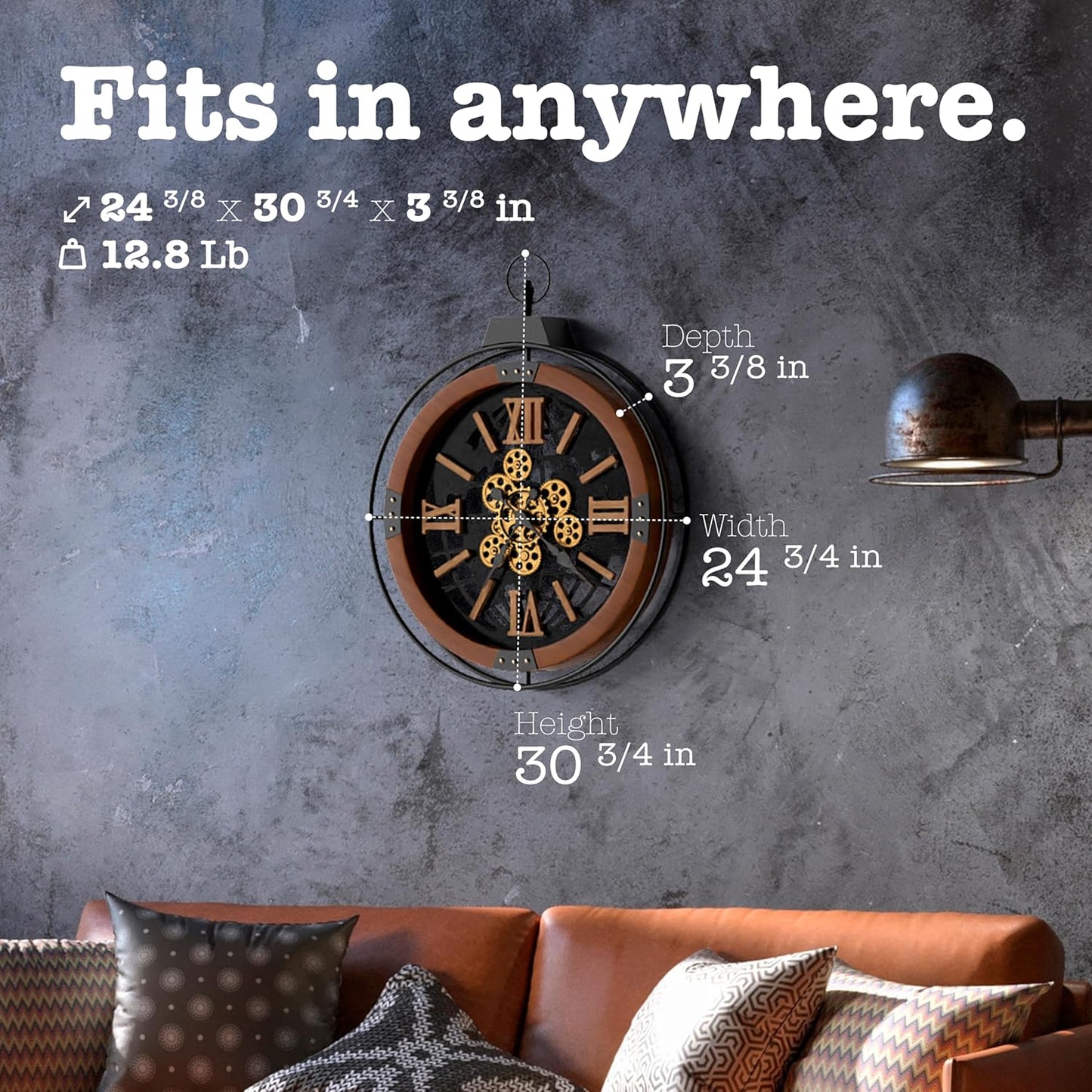 Rustic Farmhouse Gear Wall Clock – Vintage Iron Frame (24”)