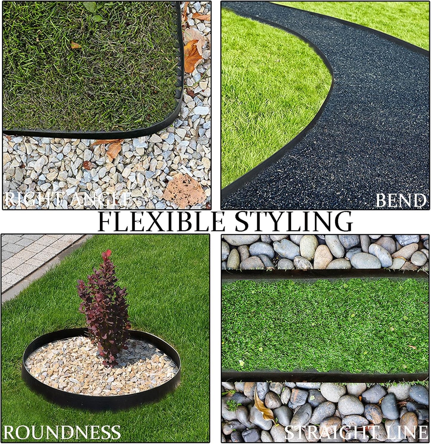 Garden Edging Border 33ft, 2in Tall Plastic Straight Top Lawn Edging Landscaping Edging Kit with 30pcs Spikes for Paver Edging, Grass Edging, Flower Beds, Yard, Black