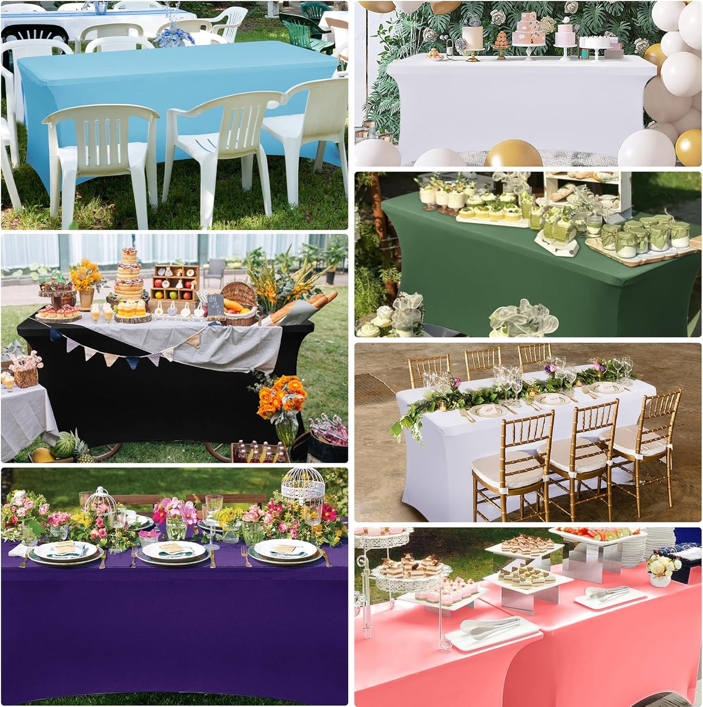 Obstal 6ft Stretch Spandex Table Cover for Standard Folding Tables - 2 Pack Universal Rectangular Fitted Tablecloth Protector for Wedding, Banquet and Party,72L x 30W x 30H Inches, Aqua, 2pc