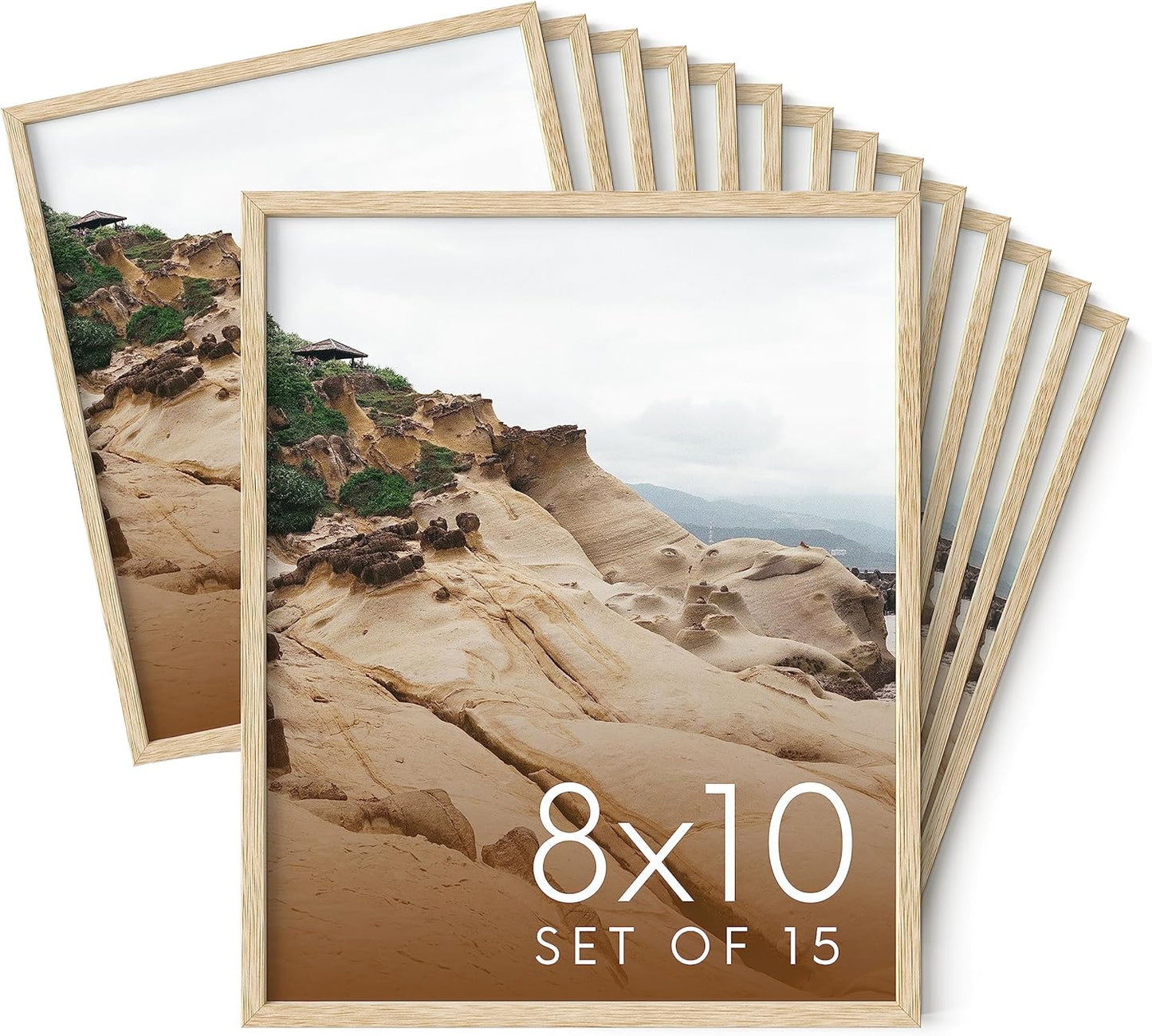 Haus and Hues 8x10 Natural Oak Wood Picture Frames Set of 15 - Premium Bulk Picture Frames 8x10 Bundle - Elegant Gallery Wall Frame Set for Posters, Art Display - Ideal for Wall Decor in Home & Office