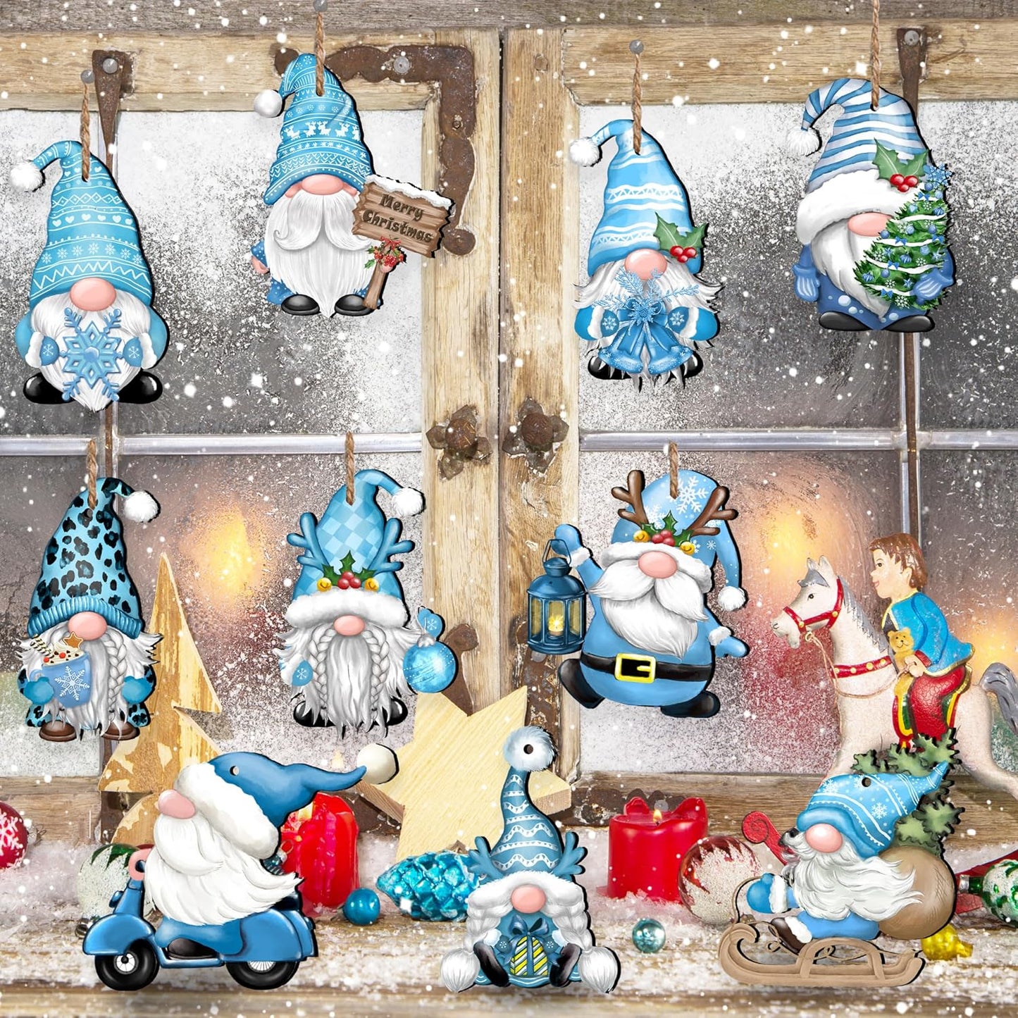 24 Pieces Christmas Gnome Wooden Hanging Ornaments, Wood Decor for Tree Decoration, Santa Doll Craft, Elf Party Supplies (Xmas-Gnomes-C)