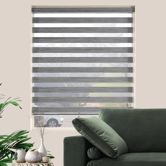 Blinds for Windows, Dual Layer Zebra Blind & Light Filtering Roller Shades for Living Room and Basement, (Maximum Height 72inch, Grey, Width 21 inch)