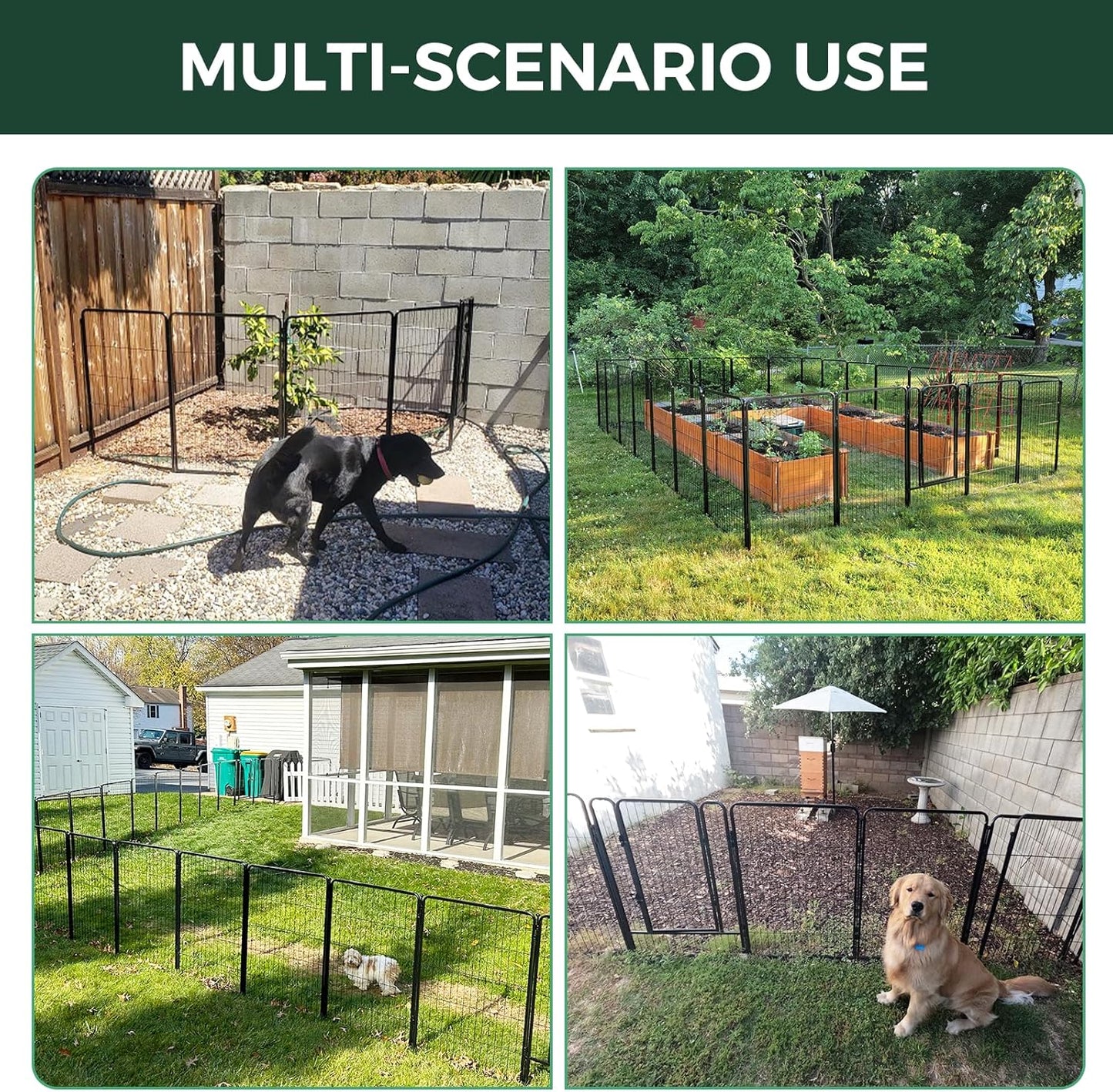 FXW Garden Fence Outdoor for The Yard – 50in(H) x 10.0ft(L) Heavy Duty Metal Animal Barrier for Dog and Rabbit, Decorative Dog Fence, 4 Panels, Black