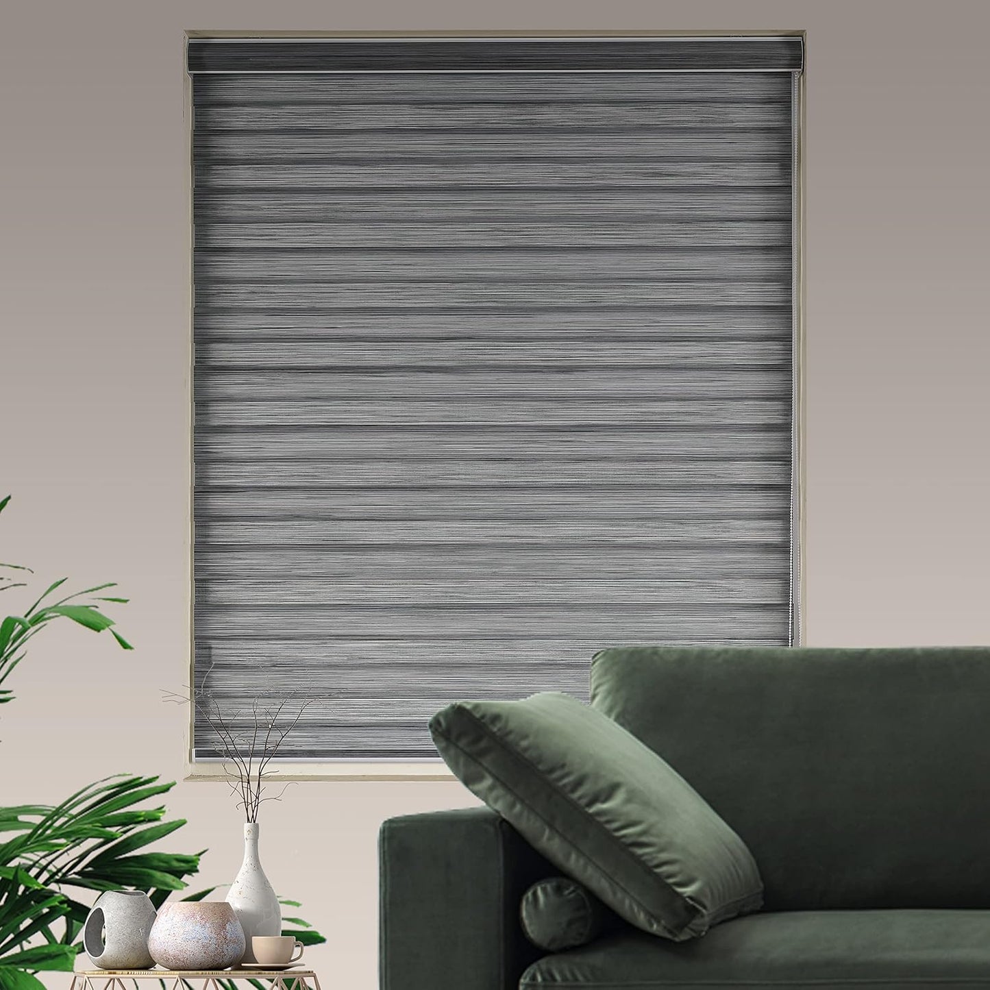 Blinds for Windows, Dual Layer Zebra Blind & Light Filtering Roller Shades for Living Room and Basement, (Maximum Height 72inch, Grey, Width 21 inch)