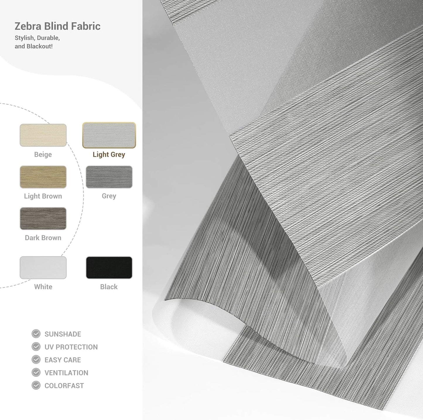 Cordless Zebra Blinds for Windows, Blackout Interior Blinds,Easy to Install,UV Protection,for Offices and Home,Custom Roller Shades, Mousse Light Grey,78" W x 56" H