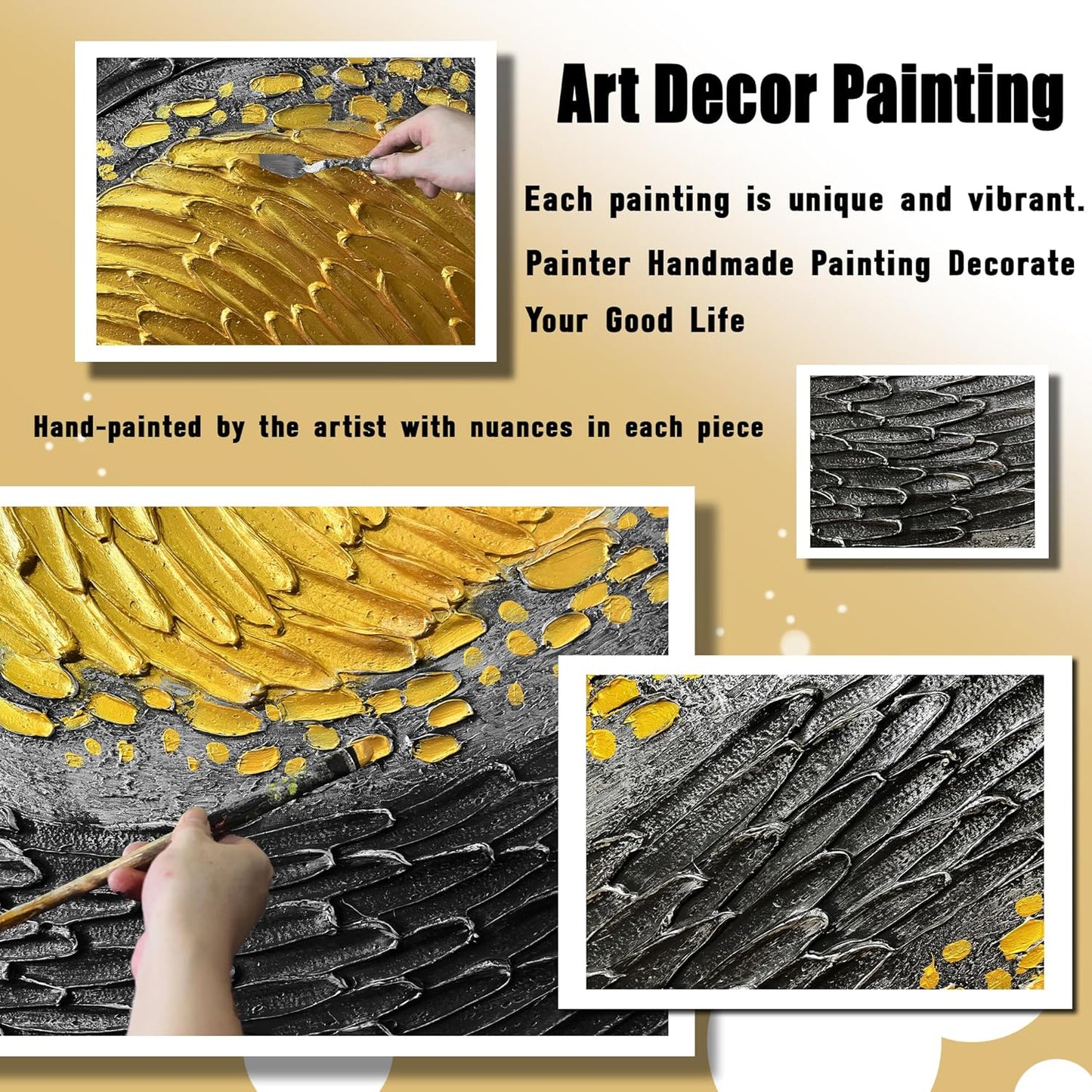 Black and Gold Abstract Painting Wall Decor for Living Room Modern Hand Painted Wall Art for Office Extra Large Wall Art Bedroom Size 36 x 72 Inch