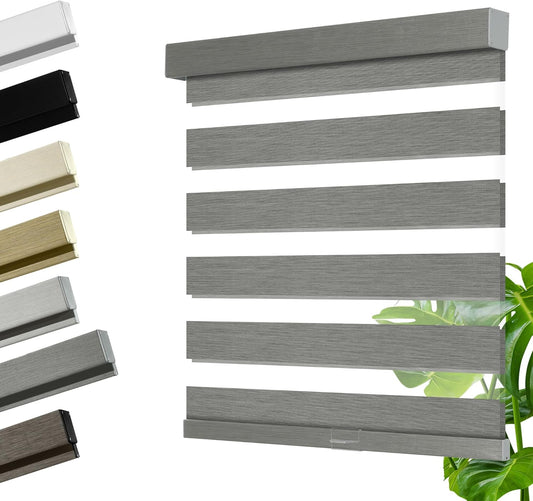 Cordless Zebra Blinds for Windows, Blackout Interior Blinds,Easy to Install,UV Protection,for Offices and Home,Custom Roller Shades, Mousse Grey,64" W x 80" H