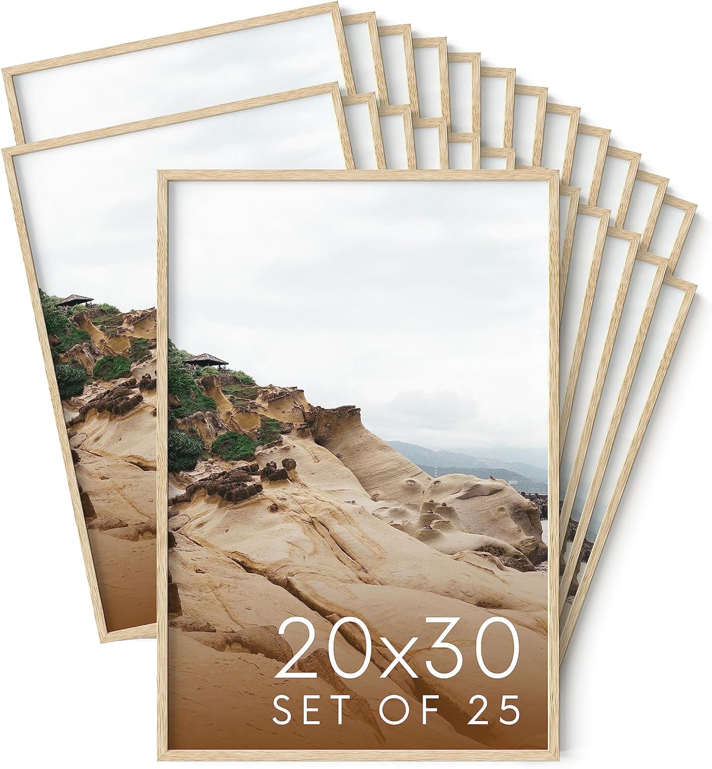 Haus and Hues 20x30 Natural Oak Wood Picture Frames Set of 25 - Premium Bulk Picture Frames 20x30 Bundle - Elegant Gallery Wall Frame Set for Posters, Art Display - Ideal for Wall Decor in Home &