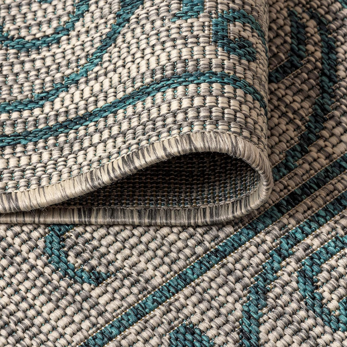 JONATHAN Y Vintage Filigree Indoor Outdoor Square Area Rug 6X6 Gray/Teal, Charleston Textured Weave for Backyard, Patio, Porch, Easy-Cleaning, High Traffic, Pet-Friendly, Non-Shedding (SMB106E-6SQ)