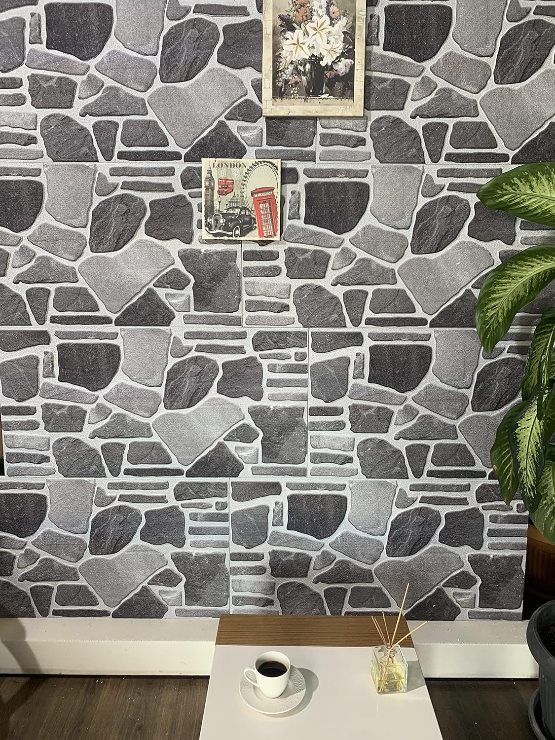 Dundee Deco 3D Wall Panels - Cladding, Charcoal Grey Silver Stone Look Wall Paneling, Styrofoam Facing for Interior and Exterior Applications, DIY, Set of 10, Covers 54 sq ft